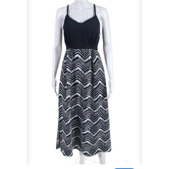 J.Crew Womens Petite 00 Sleeveless Maxi Dress Chevron Print Navy/White Casual - Picture 1 of 8